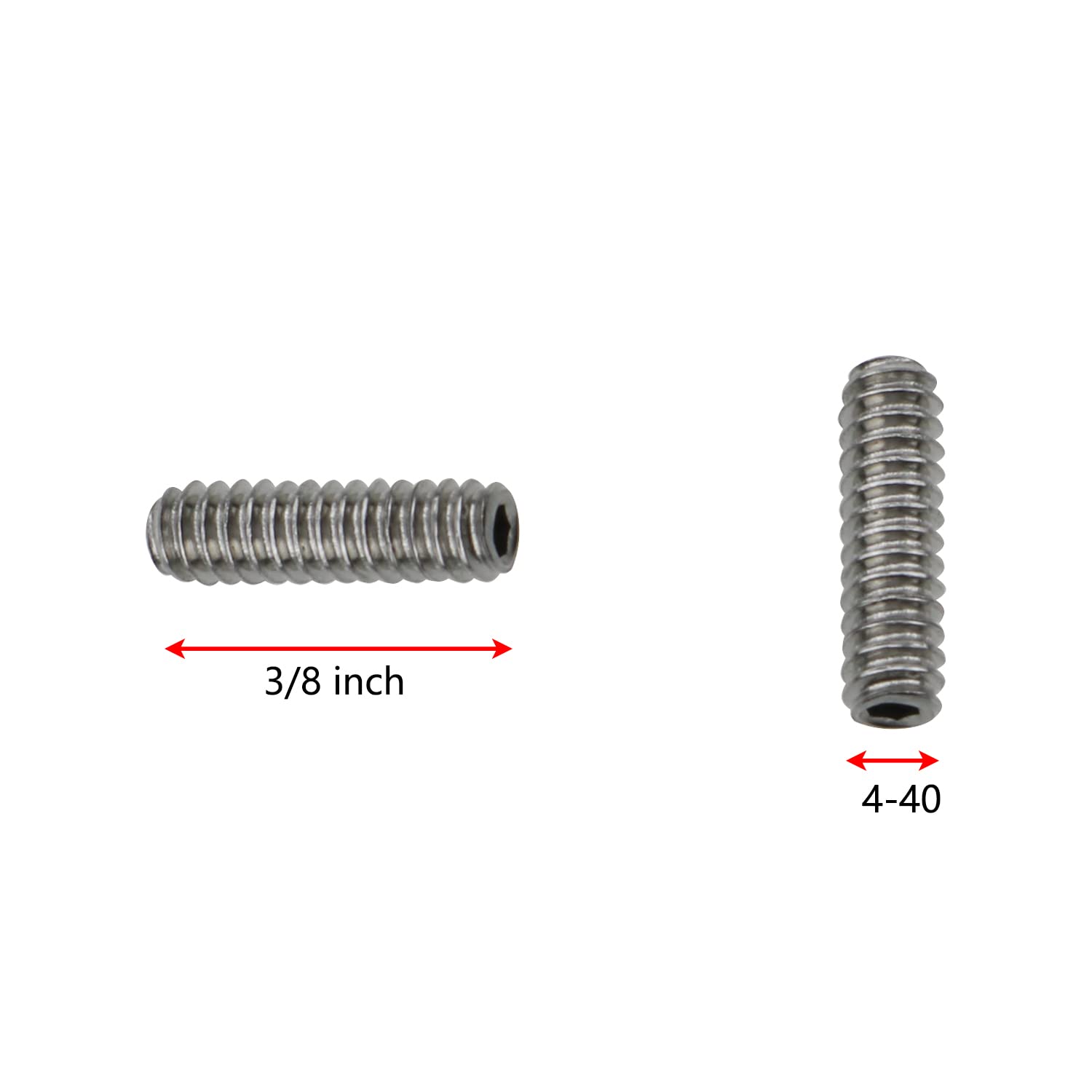 LUORNG 25pcs 4-40 x 3/8" Allen Head Hex Hexagon Socket Set Screws Stainless Steel Cup Point Grub Screw Set Bolt with 1 Piece Hex Key Wrench