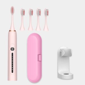 wsykc electric toothbrush usb charging for 60 days, one electric handle, 4 replacement brush heads, portable toothbrush case, toothbrush holder pink