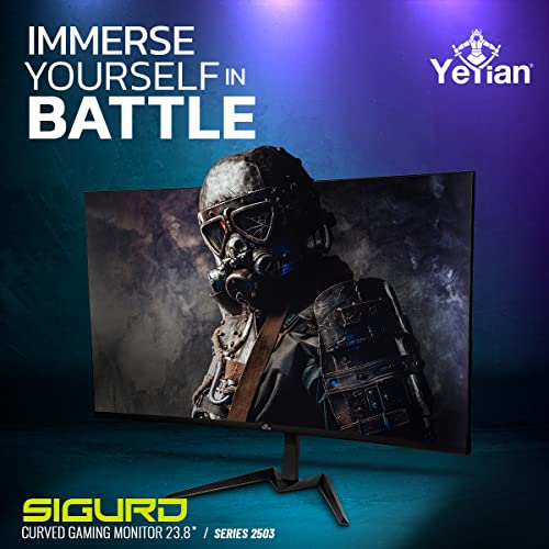 YEYIAN 24” Curved 200 Hz/165 Hz/144 Hz Gaming Monitor, FHD R1650 Curved 1080P LED PC Monitor, 16:9, 178°, 16.7M Colors, 3000:1, Stereo Speaker, FreeSync, HDMI 2.0, DP 1.2, 75mm VESA