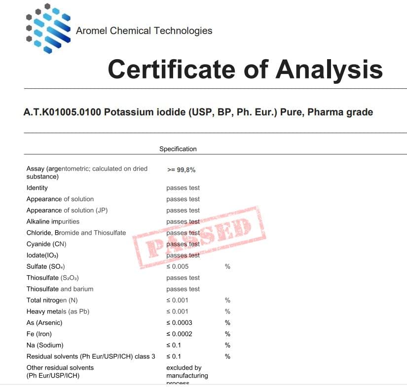 Potassium Iodide, High Purity USP Crystals/Powder, 100%, 100 Grams