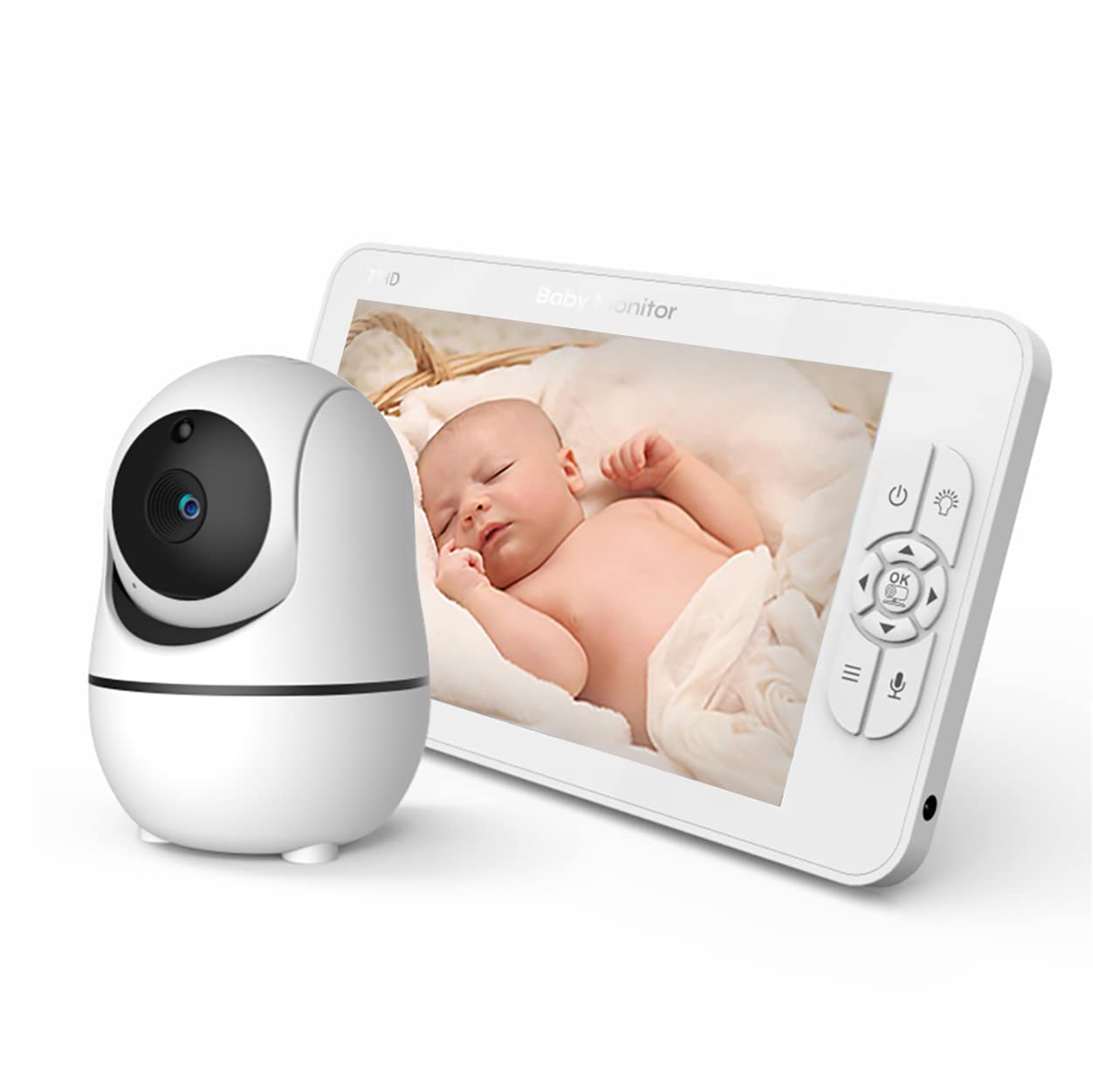 GUAZI STORE Baby Monitor, 7-inch Large Screen,Baby Monitor with Camera Audio Split Screen, Rotating Camera, Two-Way Talk, Temperature Monitoring,Baby 1080P Camera,Automatic Night Vision, Lullaby.…