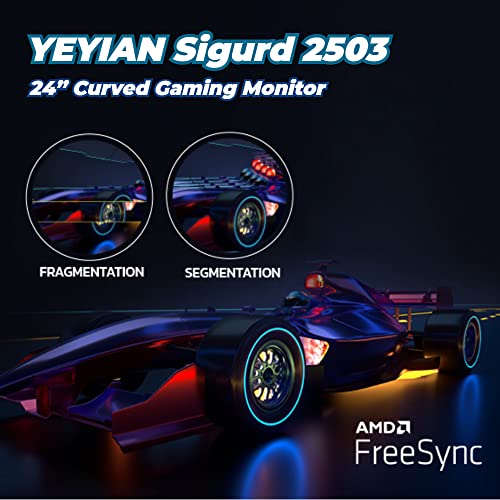 YEYIAN 24” Curved 200 Hz/165 Hz/144 Hz Gaming Monitor, FHD R1650 Curved 1080P LED PC Monitor, 16:9, 178°, 16.7M Colors, 3000:1, Stereo Speaker, FreeSync, HDMI 2.0, DP 1.2, 75mm VESA