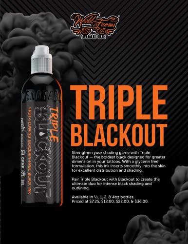 World Famous Tattoo Ink - Triple Blackout Tattoo Ink - Dark & Bold Black Shade - Professional Tattoo Ink & Tattoo Supplies - Skin-Safe Permanent Tattooing in Bold Shades - Vegan & Non-Toxic (1 oz)