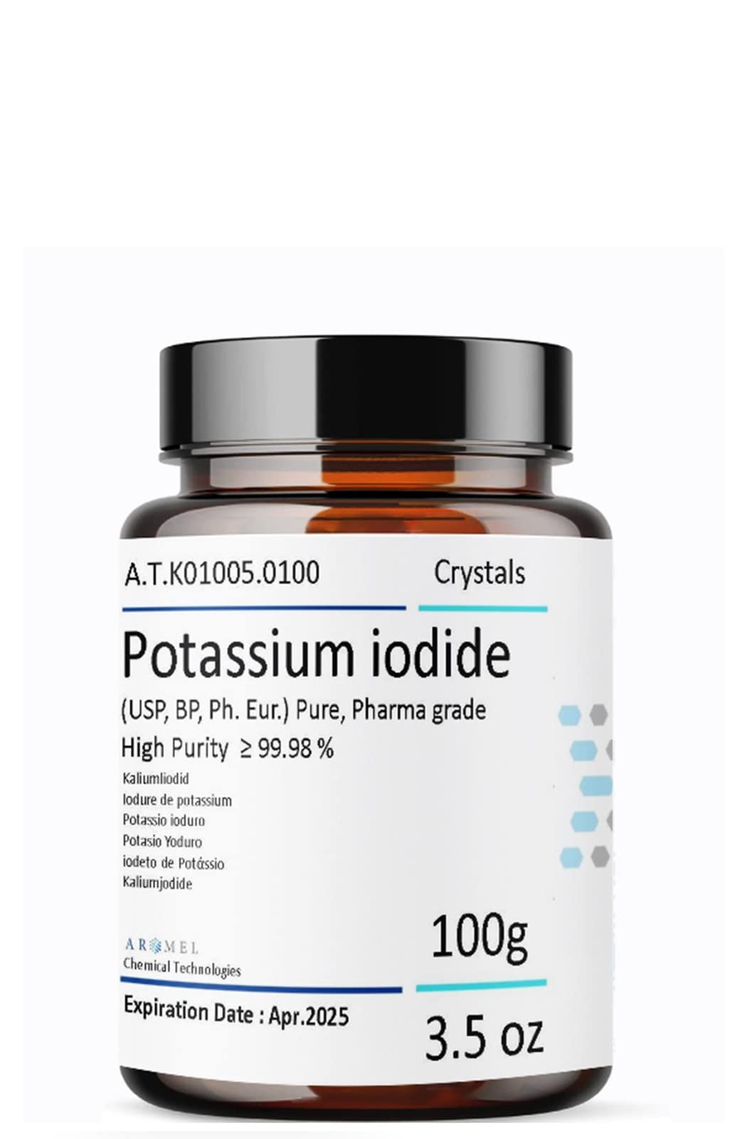 Potassium Iodide, High Purity USP Crystals/Powder, 100%, 100 Grams