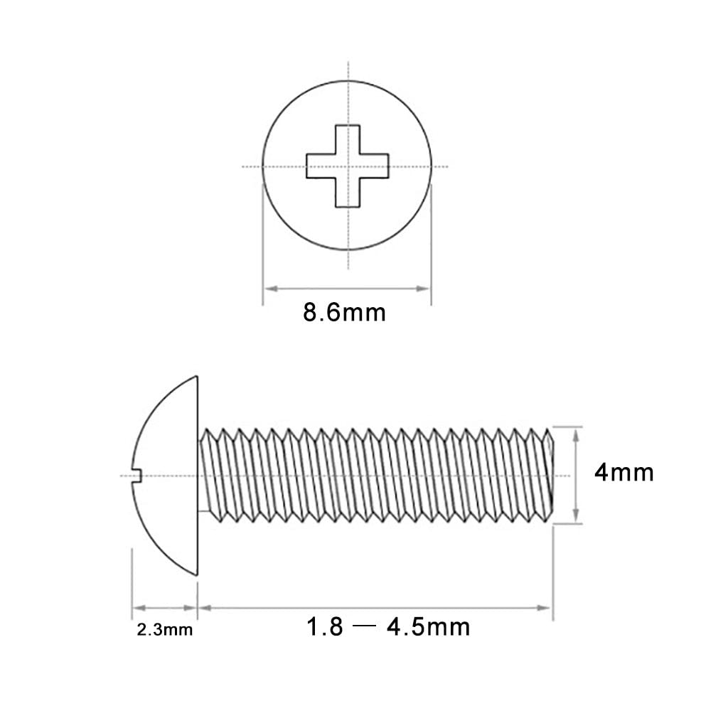 4mm Metric Knobs Screws,Sinyiol 100Pcs M4 x 16mm,18mm,22mm,25mm,30mm,35mm,40mm,45mm Phillips Truss Head Machine Screws Bolts with Washers for Cabinet Drawer Pull Handle (Mixed Pack 16-45mm, 100Pcs)