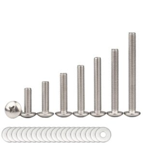 4mm metric knobs screws,sinyiol 100pcs m4 x 16mm,18mm,22mm,25mm,30mm,35mm,40mm,45mm phillips truss head machine screws bolts with washers for cabinet drawer pull handle (mixed pack 16-45mm, 100pcs)