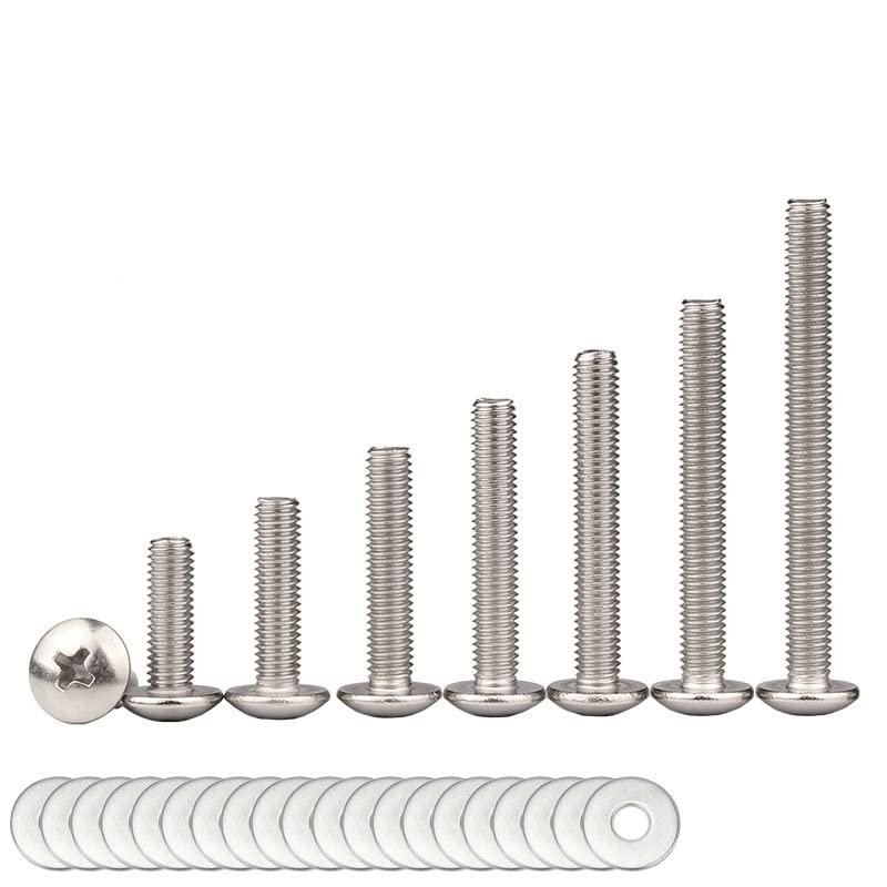 4mm Metric Knobs Screws,Sinyiol 100Pcs M4 x 16mm,18mm,22mm,25mm,30mm,35mm,40mm,45mm Phillips Truss Head Machine Screws Bolts with Washers for Cabinet Drawer Pull Handle (Mixed Pack 16-45mm, 100Pcs)