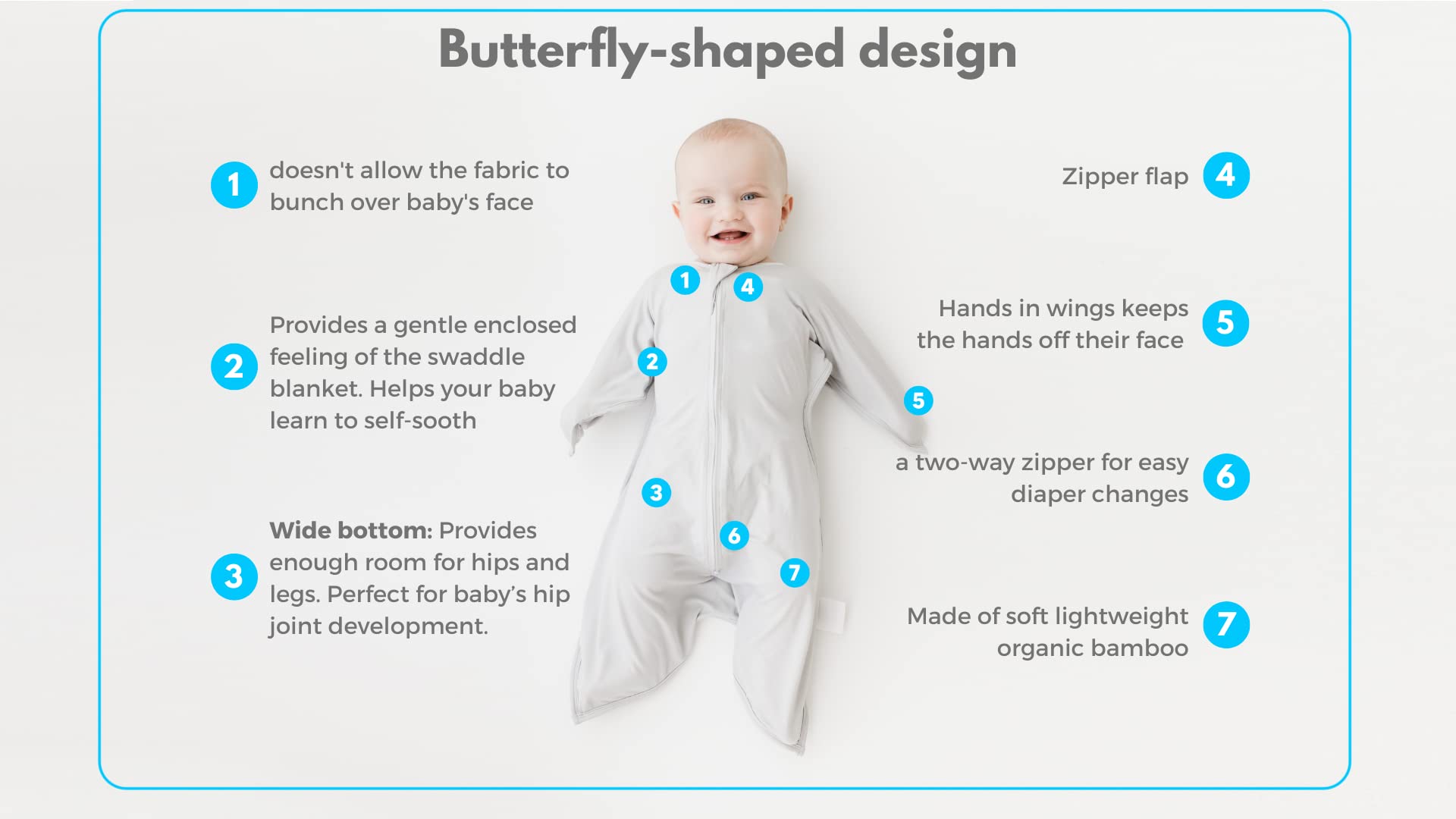 Transition Swaddle - Baby Wearable Blanket - Baby Sleep Sack - 2-Way Zipper - 95% Bamboo Viscose Fiber/5% Spandex - TOG 0.5 - Cozy Sleep Wrap designed by a pediatric (Cloud Gray, Medium 6-12 Month)