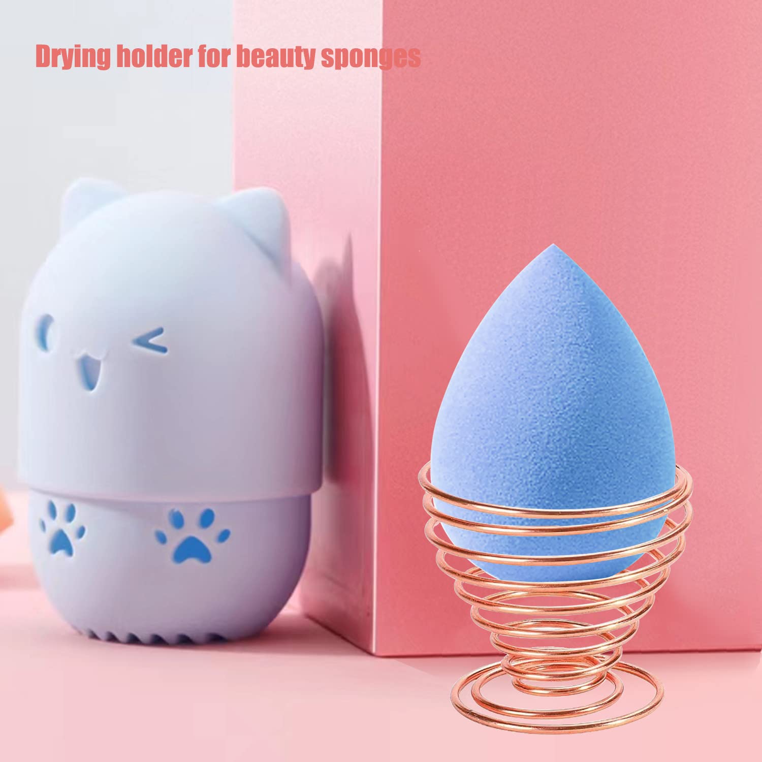 Makeup Sponge Holder, Beauty Sponge Holder + Makeup Blender Travel Case Beauty Sponge Blender Drying Stand & Storage Containers (Blue&Green)