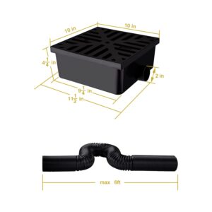 UNI-DRAIN Catch Basin Downspout Extender, Gutter Downspout with Flexible Pipe, No Deep Dig Low Profile Catch Basin 10"×10" Protect House Foundation