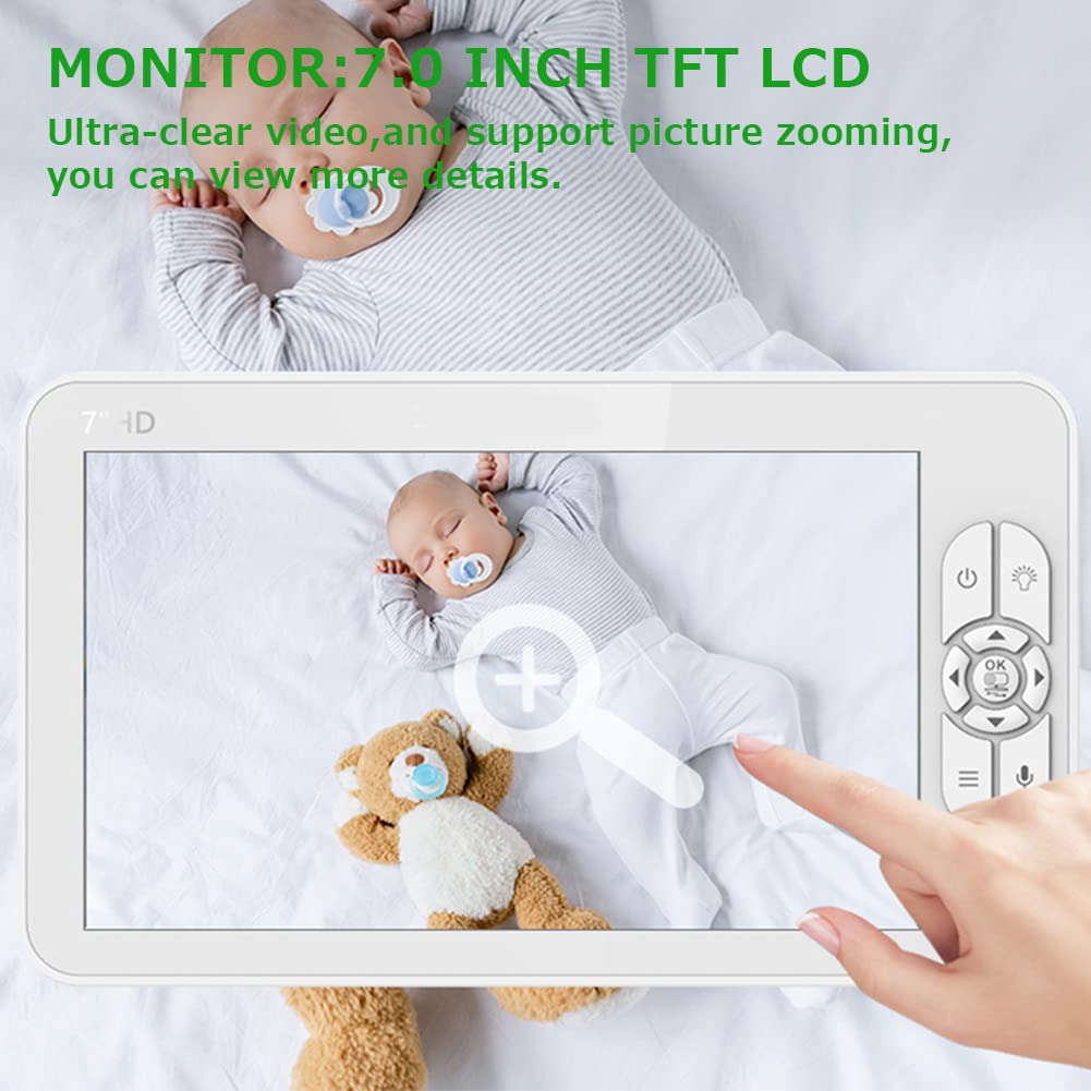 GUAZI STORE Baby Monitor, 7-inch Large Screen,Baby Monitor with Camera Audio Split Screen, Rotating Camera, Two-Way Talk, Temperature Monitoring,Baby 1080P Camera,Automatic Night Vision, Lullaby.…