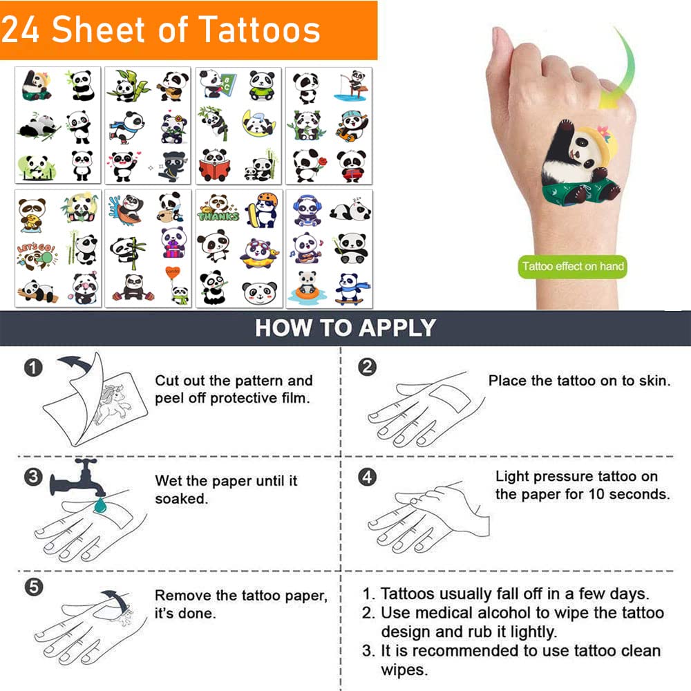 Allberll Panda Party Favor 144Pcs Temporary Tattoos 24 Sheet for Panda Birthday Party Decorations supplies Green