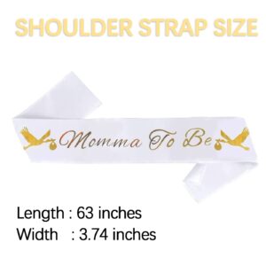 "Momma To Be" & "Daddy To Be" Baby Shower Sash, Baby Shower Party Decorations, Dad Badge Gifts, Mommy Supplies Reveal, with Cute Stork Image(White)