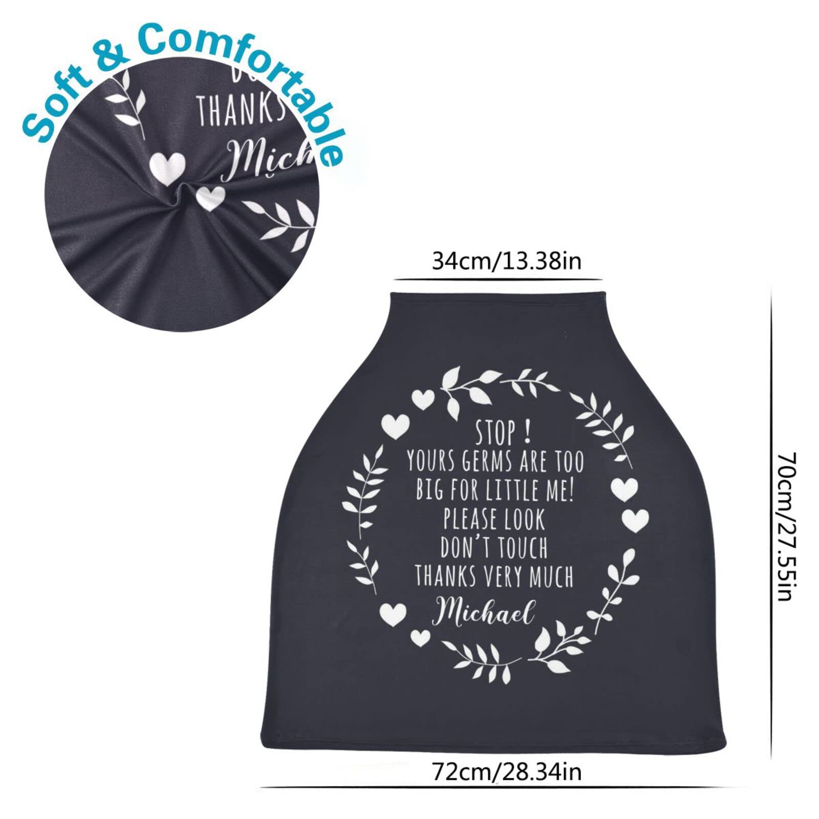 Personalized 'No Touching' Baby Car Seat Covers for Babies, Custom Nursing Breastfeeding Car seat Canopy with Name, Infant Stroller Covers for Newborn Girls Boys, Ultra-Soft Breathable, Carseat Cover