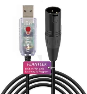 feanteek usb to dmx adapter cable rs485 converter 3pin xlr male dmx512 freestyler software pc control dimmer cable with ftdi chip support win10 mac os(6ft/1.8m), black