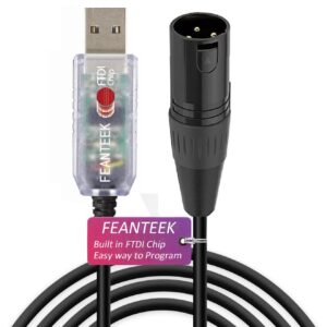 Feanteek USB to DMX Adapter Cable RS485 Converter 3PIN XLR Male DMX512 Freestyler Software PC Control Dimmer Cable with FTDI Chip Support Win10 Mac OS(6ft/1.8m), Black