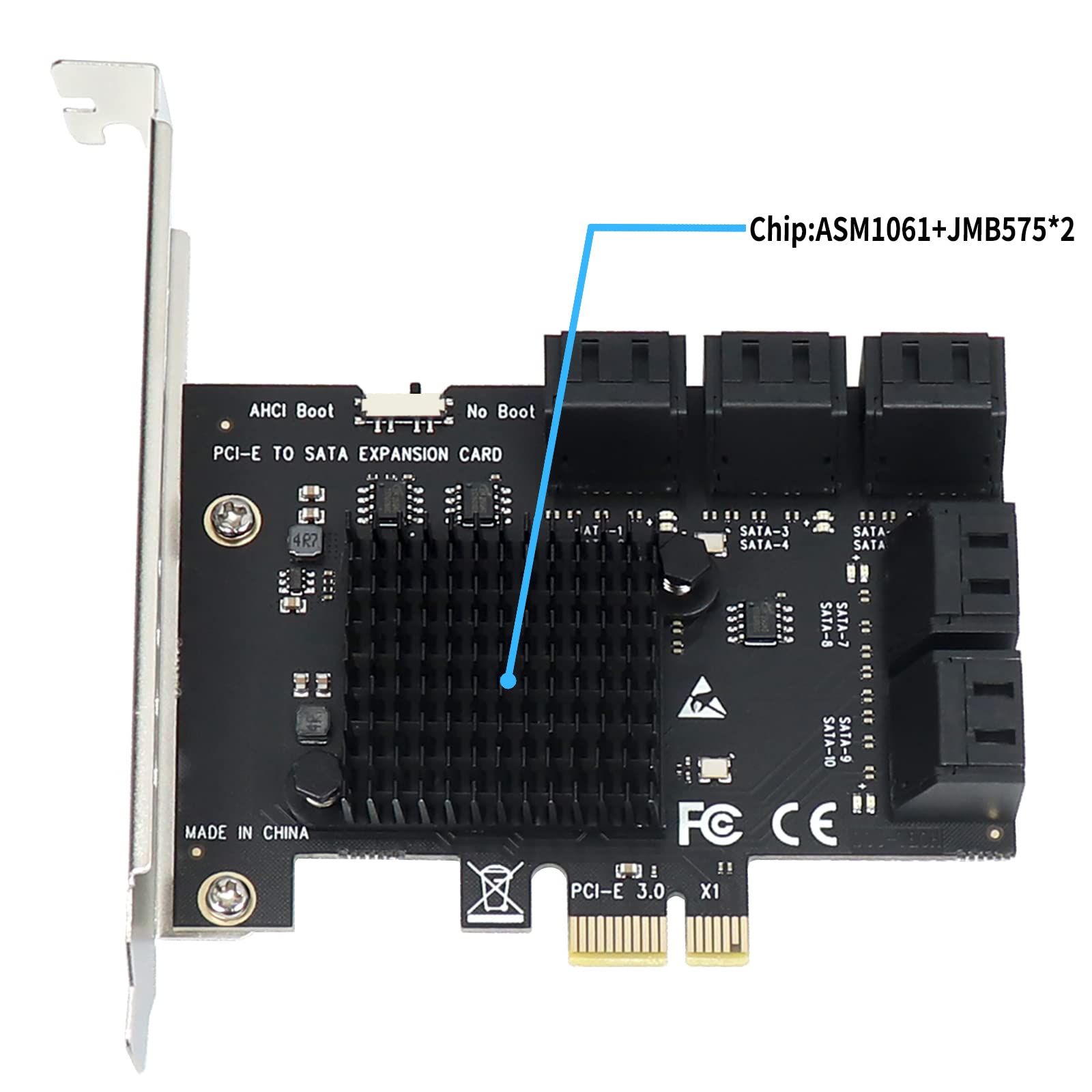 SATA Expansion Card 10 Ports, SATA PCIe Card,6Gbps PCI Express x1 to SATA 3.0 Controller Card for Windows XP/7/8/10 SSD HDD