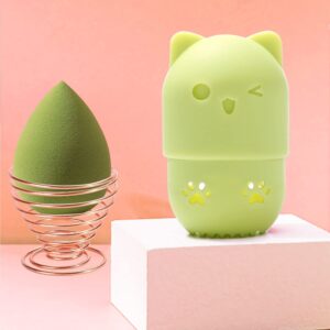 Makeup Sponge Holder, Beauty Sponge Holder + Makeup Blender Travel Case Beauty Sponge Blender Drying Stand & Storage Containers (Blue&Green)