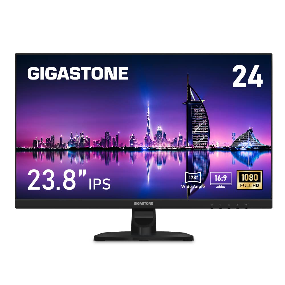 Gigastone 24 inch IPS LED Back Light Monitor 75Hz FHD 1920 x 1080, 1080P 178° Wide View Frameless Computer Monitor 5ms, Built-in Speakers, Eye Care Technology, Ergonomic Tilt VESA Mount, HDMI VGA