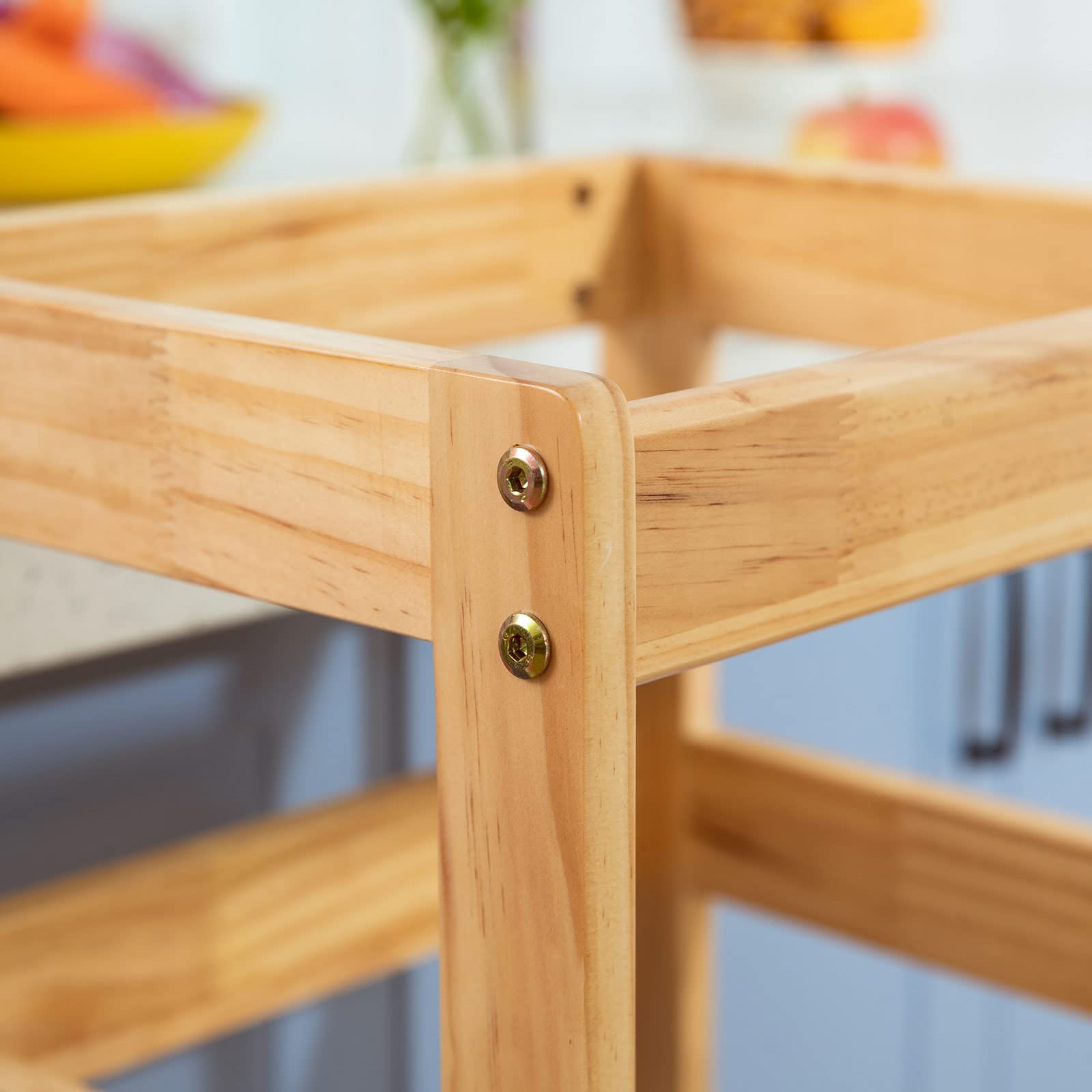 Kitchen Step Stool for Kids with Safety Rail,Toddler Standing Tower for Kitchen Counter, Baby Montessori Stool,Solid Wood Construction,Natural