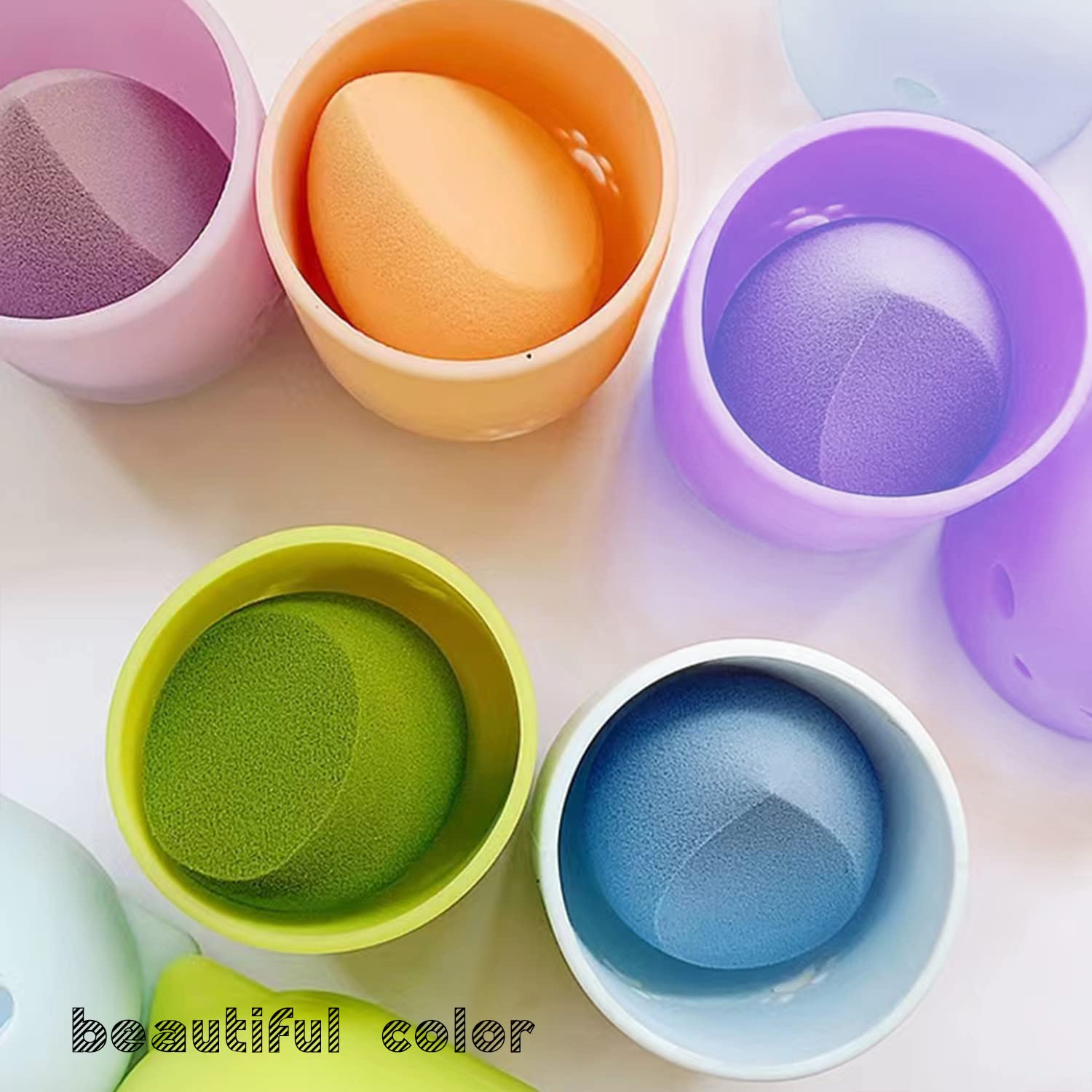 Makeup Sponge Holder, Beauty Sponge Holder + Makeup Blender Travel Case Beauty Sponge Blender Drying Stand & Storage Containers (Blue&Green)