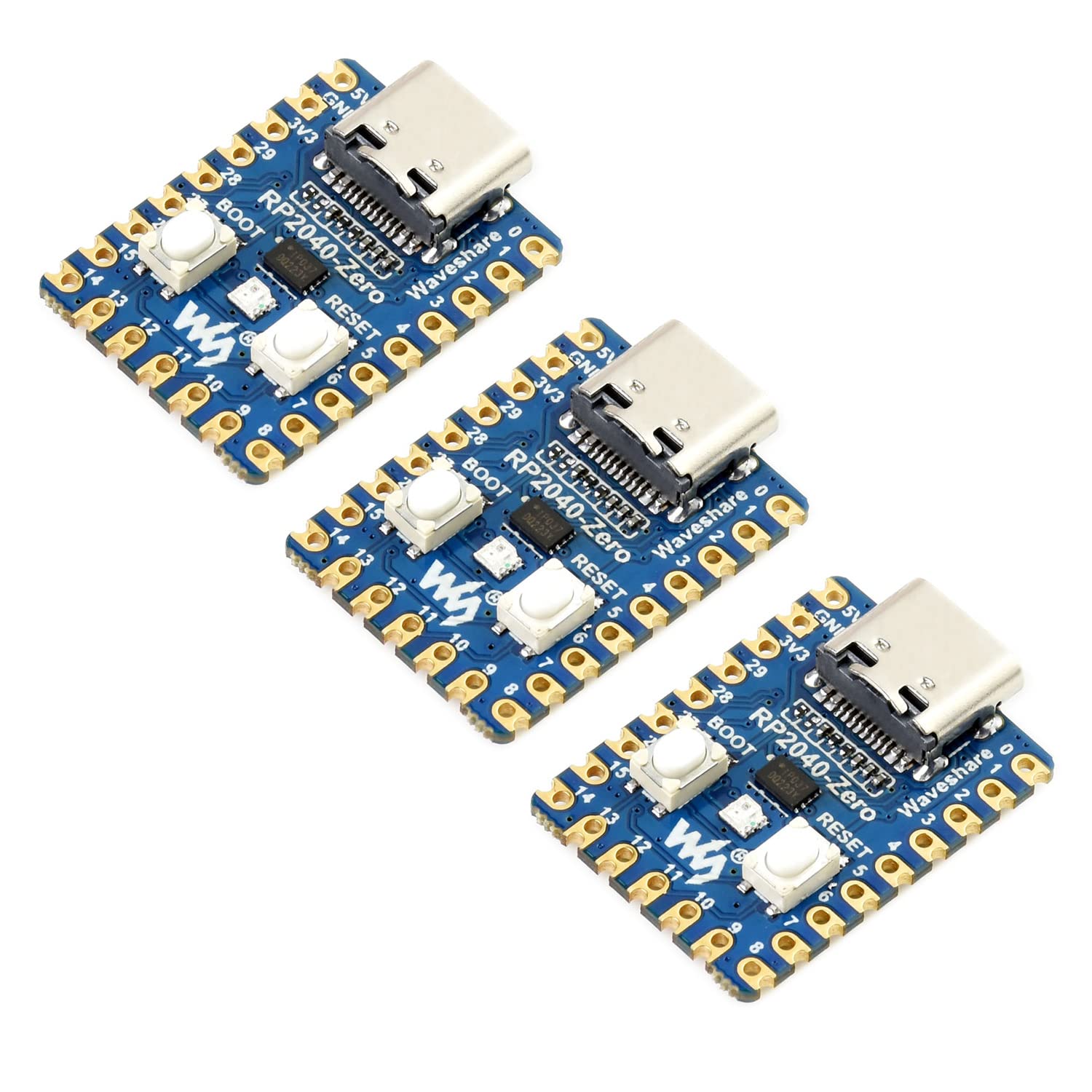 Waveshare RP2040-Zero High-Performance Pico-Like MCU Board Based On Raspberry Pi Microcontroller RP2040 Castellated Module Allows Soldering Direct to Carrier Boards-3pcs