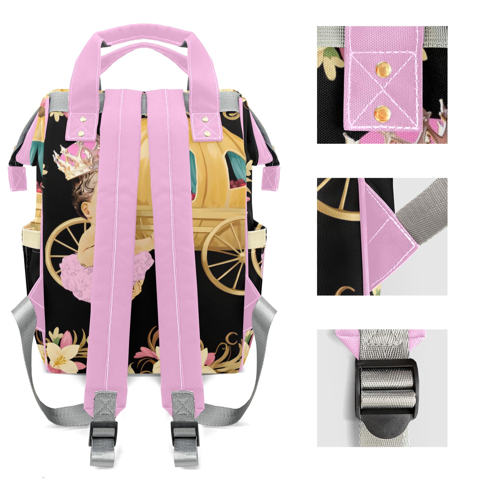 XIUCOO Custom African American Pink Black Girl Diaper Bag Backpack with Name Personalized Nappy Shoulders Bag Women Men Gifts 10.83 x 6.69 x15 inch (LxWxH)