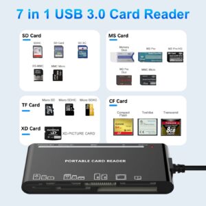 7 in 2 USB C 3.0 Card Reader, USB SD Card Adapter for SD, CF, TF, MS, Micro SD, XD Cards Multi Memory Card Reader Adapter Hub for Windows, macOS, Linux, Android