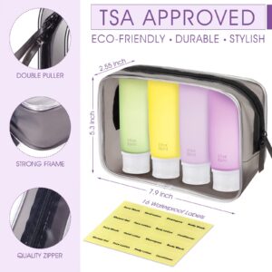 INSFIT Travel Bottles for Toiletries, 3oz Travel Containers for Toiletries Leakproof BPA Free TSA Approved Squeezable Silicone Tubes Travel Accessories with Labels Purple