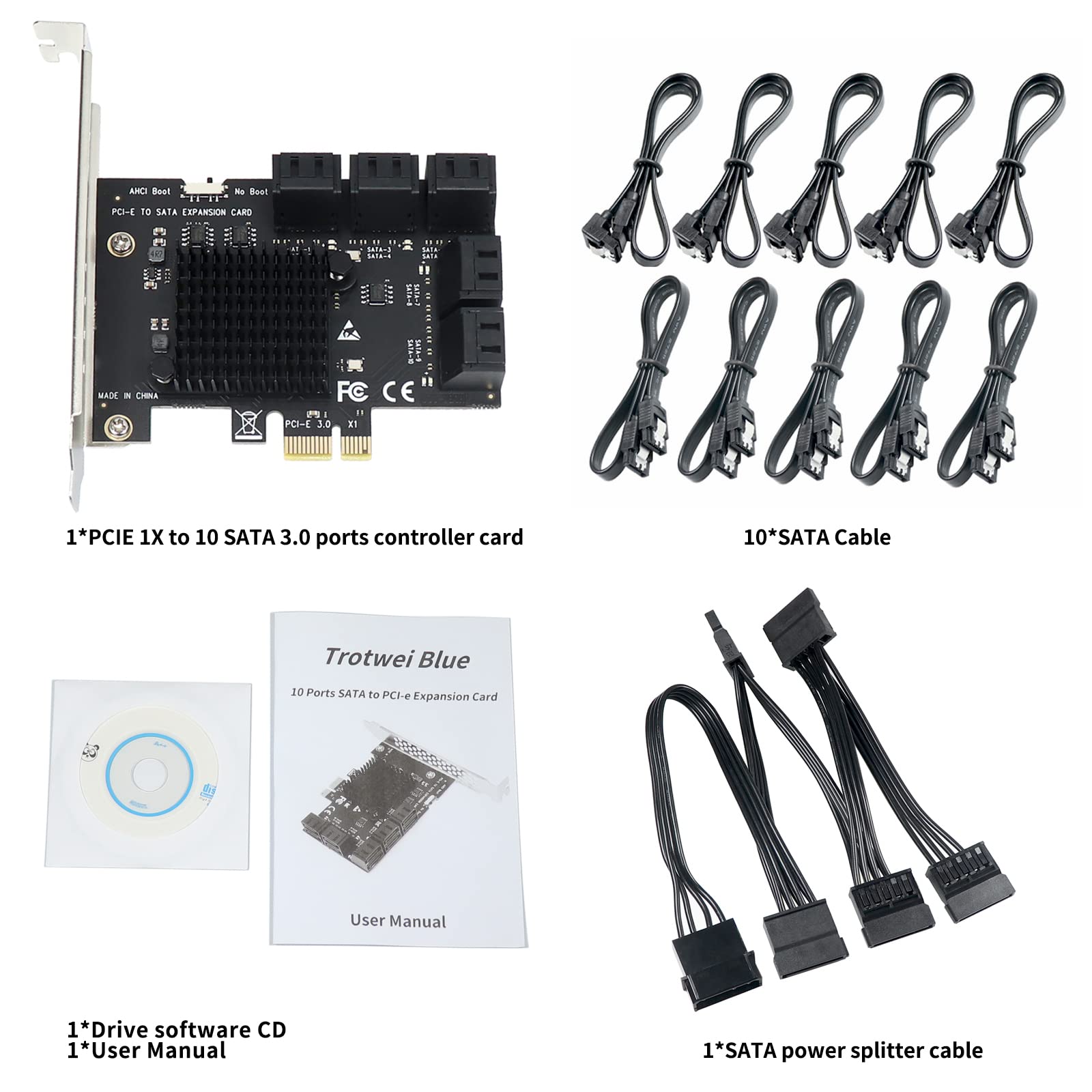 SATA Expansion Card 10 Ports, SATA PCIe Card,6Gbps PCI Express x1 to SATA 3.0 Controller Card for Windows XP/7/8/10 SSD HDD