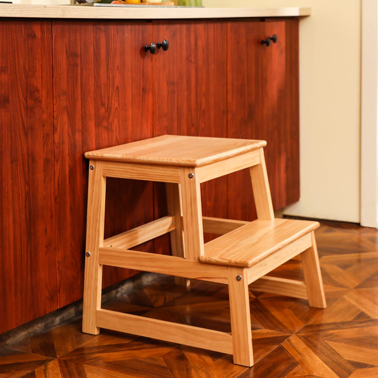 Kitchen Step Stool for Kids with Safety Rail,Toddler Standing Tower for Kitchen Counter, Baby Montessori Stool,Solid Wood Construction,Natural