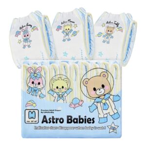 littleforbig printed adult brief diapers 10 pieces - astro babies (medium 28"-38")