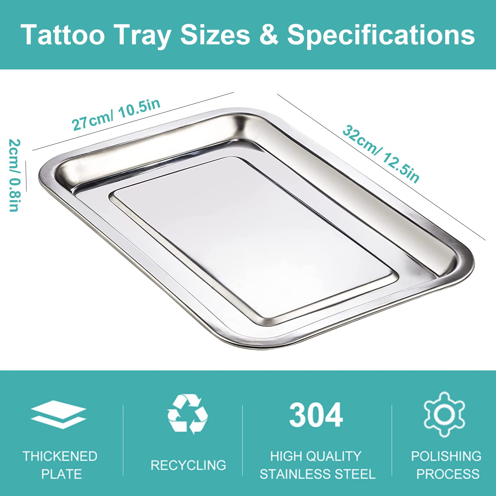 Dental Tray - Lyuxzad 2 Pack Stainless Steel Trays 12.6" X 10.6" X 0.8" Flat Tray for Dental Piercing Lab Instrument Kitchen Baking Pet Bathroom Tools (2pcs)