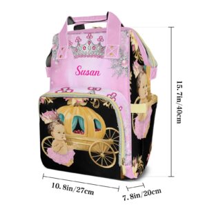 XIUCOO Custom African American Pink Black Girl Diaper Bag Backpack with Name Personalized Nappy Shoulders Bag Women Men Gifts 10.83 x 6.69 x15 inch (LxWxH)