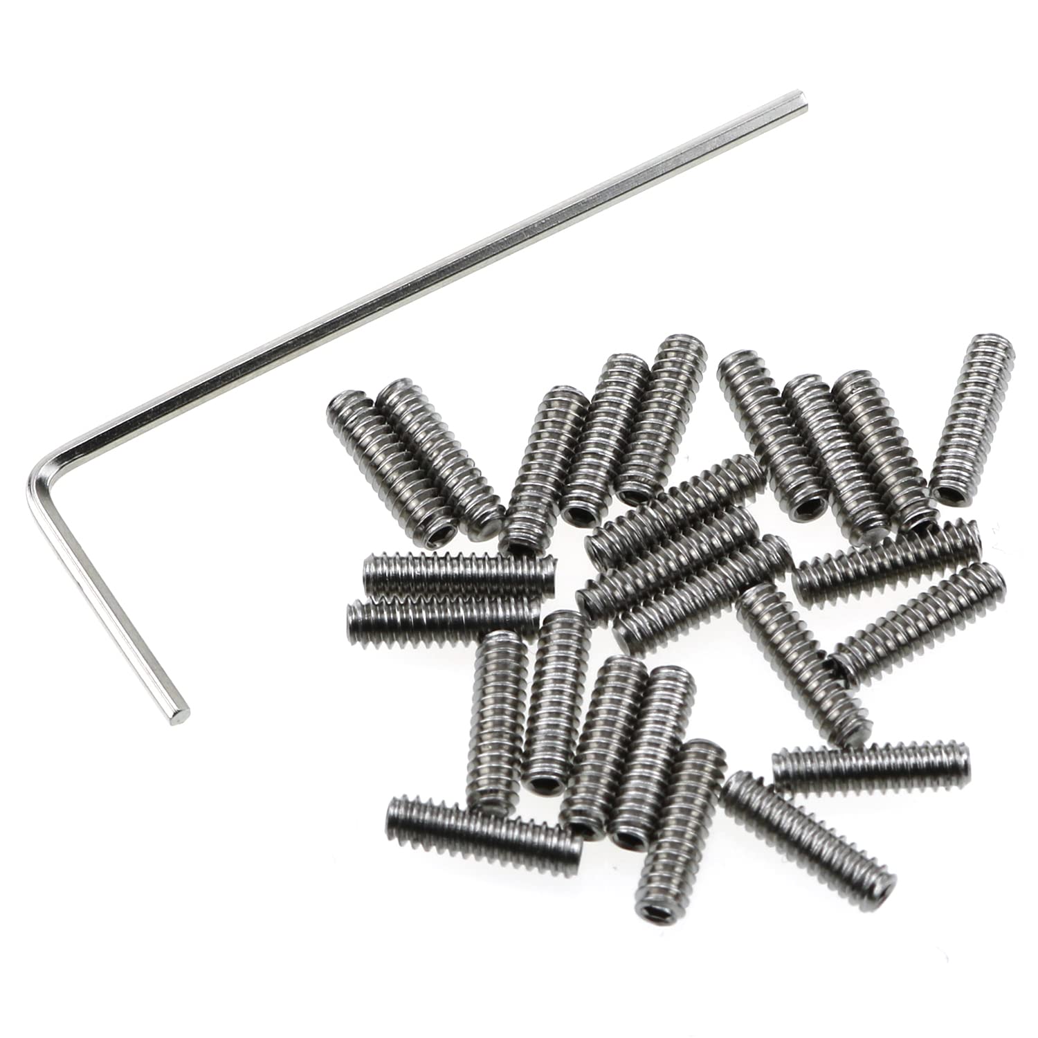 LUORNG 25pcs 4-40 x 3/8" Allen Head Hex Hexagon Socket Set Screws Stainless Steel Cup Point Grub Screw Set Bolt with 1 Piece Hex Key Wrench