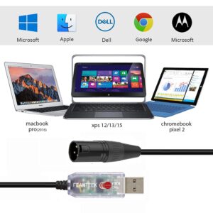 Feanteek USB to DMX Adapter Cable RS485 Converter 3PIN XLR Male DMX512 Freestyler Software PC Control Dimmer Cable with FTDI Chip Support Win10 Mac OS(6ft/1.8m), Black