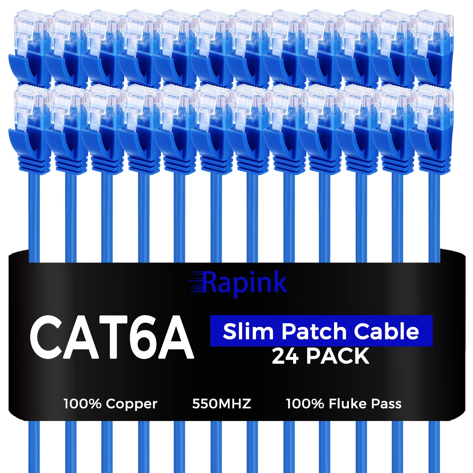 Rapink Patch Cables Cat6a 1ft (24 Pack) Slim, Cat6a Ethernet Patch Cable 10G Support, Snagless Cat 6 Patch Cable for Patch Panel to Switch, Flexiable Cat 6a Ethernet Cable with Gold Plated