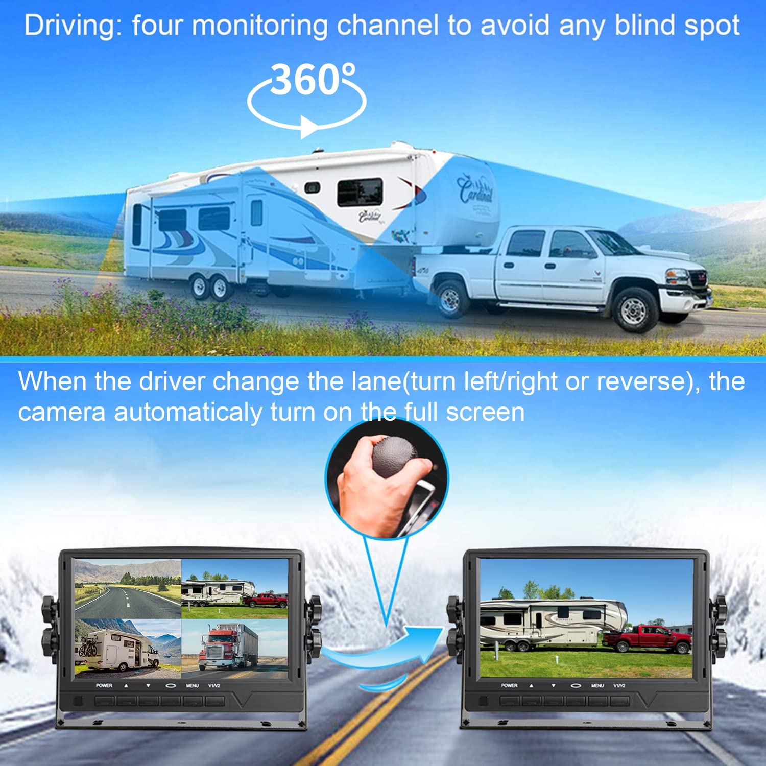 VSSTECH Mobile DVR System 4 Channel 1080P H.265 512 GB AHD Vehicle Car DVR Video Recorder Loop Record with IR Night Vision Waterproof Front Side Rear Camera 7 inch VGA Monitor for Truck Bus Camper Van