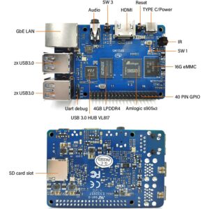 Banana Pi BPI-M5 Amlogic S905X3 Single Board Computer with LPDDR4 4GB RAM and 16GB eMMC Storage for AIOT Support Android Debian Raspbian Armbian