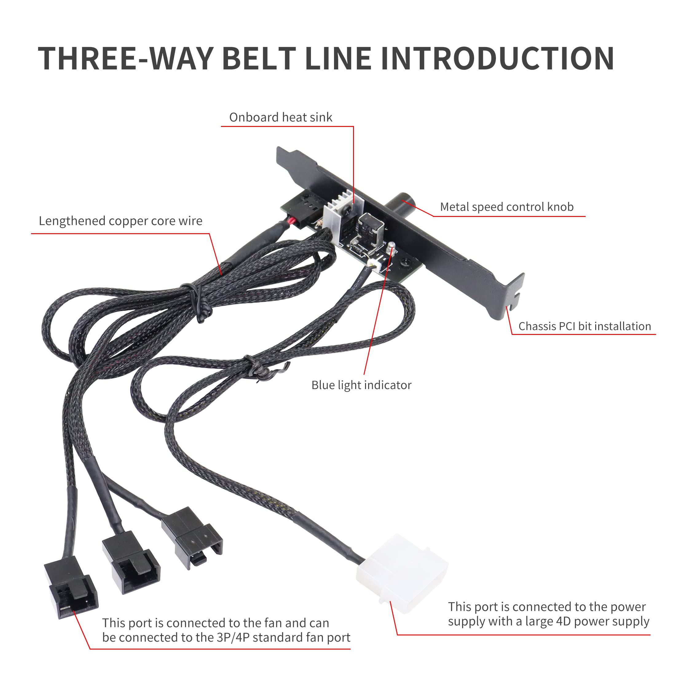 Fan Hub CPU Cooling YACSEJAO 12V 3/4pin PC 3 Channels Fan Hub 1Knob Cooling Fan Speed Controller（1Knob IDE）