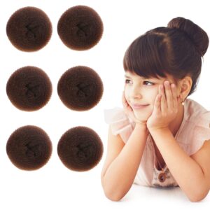 styla hair small donut bun maker for kids hair buns - easy ballet and sock buns (6pc brown 2 inch size)