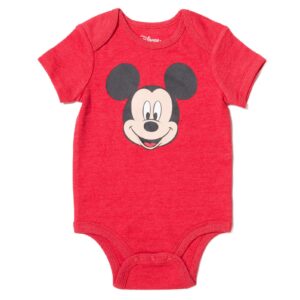 Disney Mickey Mouse Newborn Baby Boys Bodysuit Pants and Hat 3 Piece Outfit Set Red/Gray 6-9 Months