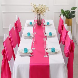 Horbaunal 2 Pack Hot Pink Satin Table Runner 12 x 108 Inch, Smooth Table Runners for Wedding Banquets Birthday Party