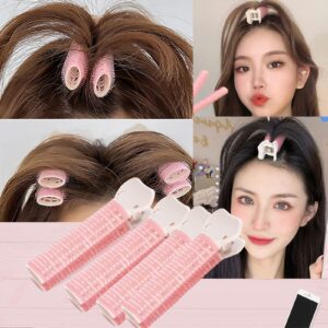 Hair Rollers with Clip Volumizing Bangs Curler DIY Styling Accessories Tool Portable Self Grip Volume Hair Root Clips, 4PCS, Pink (Pink)