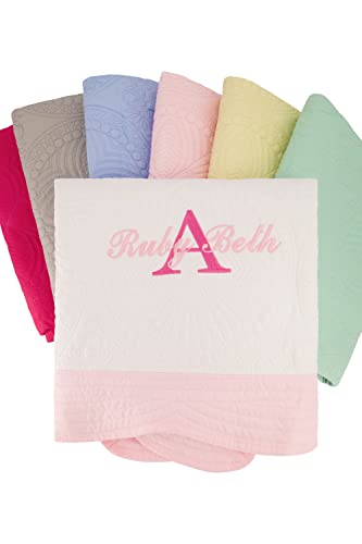 Personalized Baby Blankets for Girls and Boys - Monogrammed Baby Blanket with Embroidered Name - Super Soft and Cozy Cotton Baby Quilt with Scalloped Edges - 36x46 Inches - White