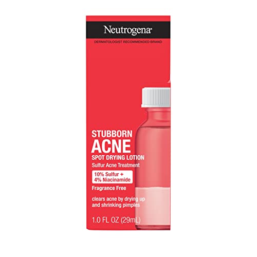 Neutrogena Stubborn Acne Spot Drying Lotion, Fragrance-Free Sulfur Acne Treatment Clears Acne By Drying Up & Shrinking Pimples, Paraben- & Oil-Free, 10% Sulfur & 4% Niacinamide, 1.0 fl. oz