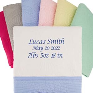 Personalized Baby Blankets for Girls and Boys - Monogrammed Baby Blanket with Embroidered Name - Super Soft and Cozy Cotton Baby Quilt with Scalloped Edges - 36x46 Inches - White