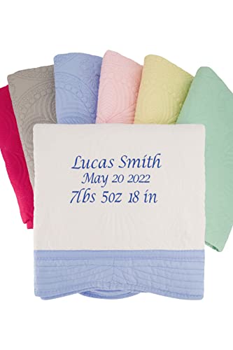 Personalized Baby Blankets for Girls and Boys - Monogrammed Baby Blanket with Embroidered Name - Super Soft and Cozy Cotton Baby Quilt with Scalloped Edges - 36x46 Inches - White