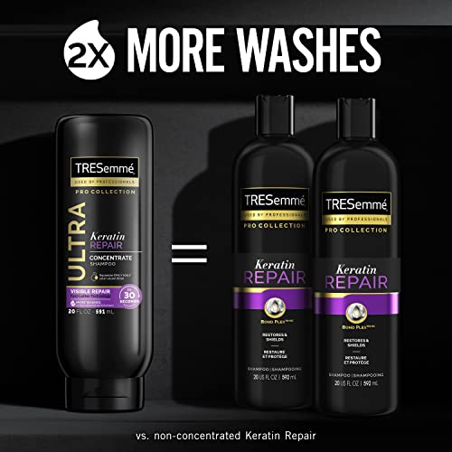 TRESemmé Ultra Keratin Repair Concentrate Shampoo And Conditioner For Damaged Hair Visible Repair in 30 Seconds, Fast-Lather And Fast-Detangle Technology, 2X More Washes Combo Pack, Black