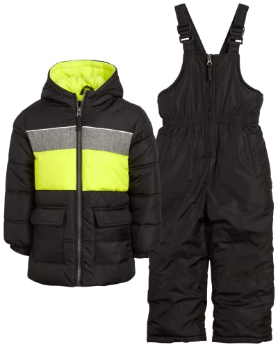 iXtreme Boys' Snowsuit - 2 Piece Heavyweight Insulated Ski Jacket and Snow Bib (12M-7), Size 18M, Black/Lime Green